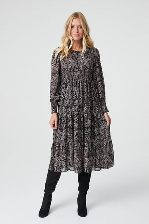 Black | Ditsy Floral Long Sleeve Midi Dress