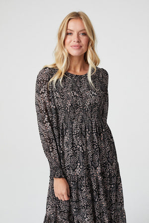 Black | Ditsy Floral Long Sleeve Midi Dress