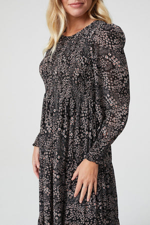 Black | Ditsy Floral Long Sleeve Midi Dress