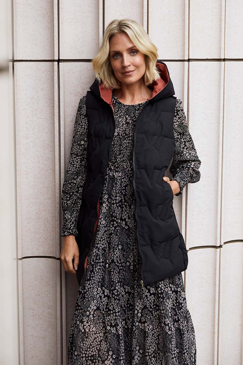 Black | Padded Reversible Gilet with Hood
