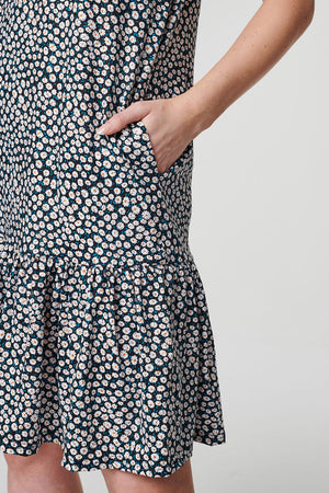 Navy | Ditsy Floral Short Tiered Dress