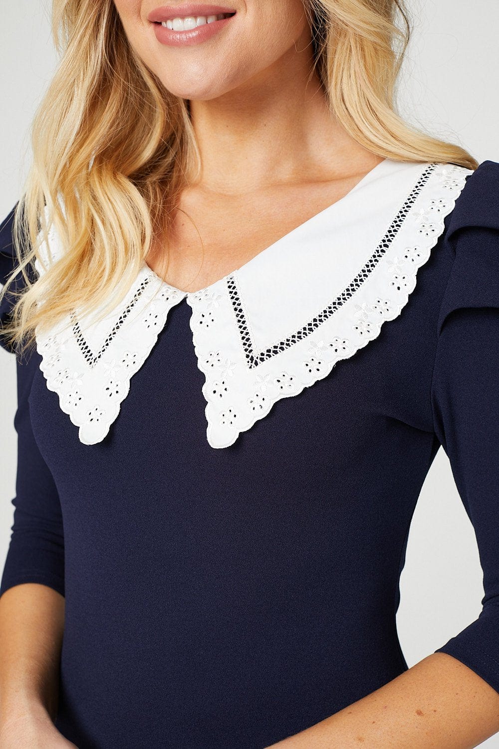 Navy | Embroidered Collar Bodycon Dress