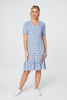 Blue | Bird Print Short Sleeve Tea Dress