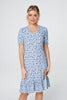 Blue | Bird Print Short Sleeve Tea Dress