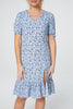 Blue | Bird Print Short Sleeve Tea Dress