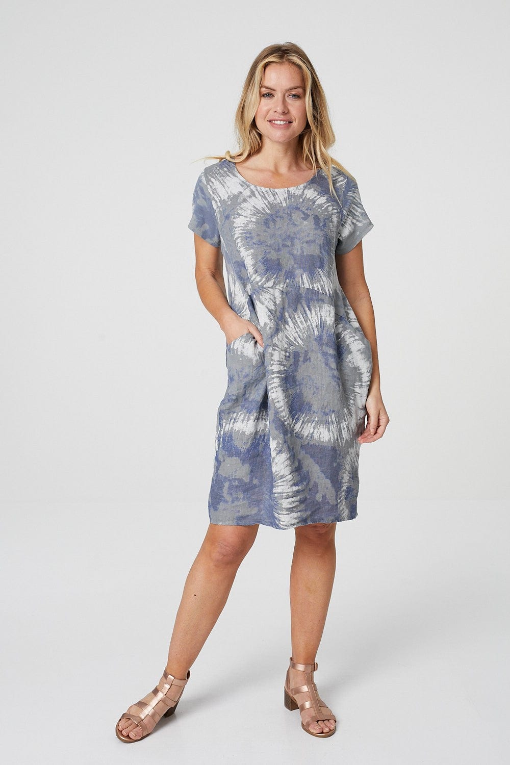 Grey | Tie Dye Smock Linen Dress