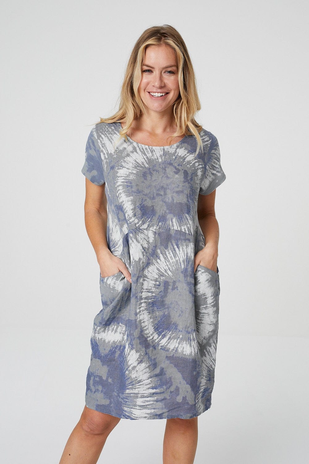 Grey | Tie Dye Smock Linen Dress