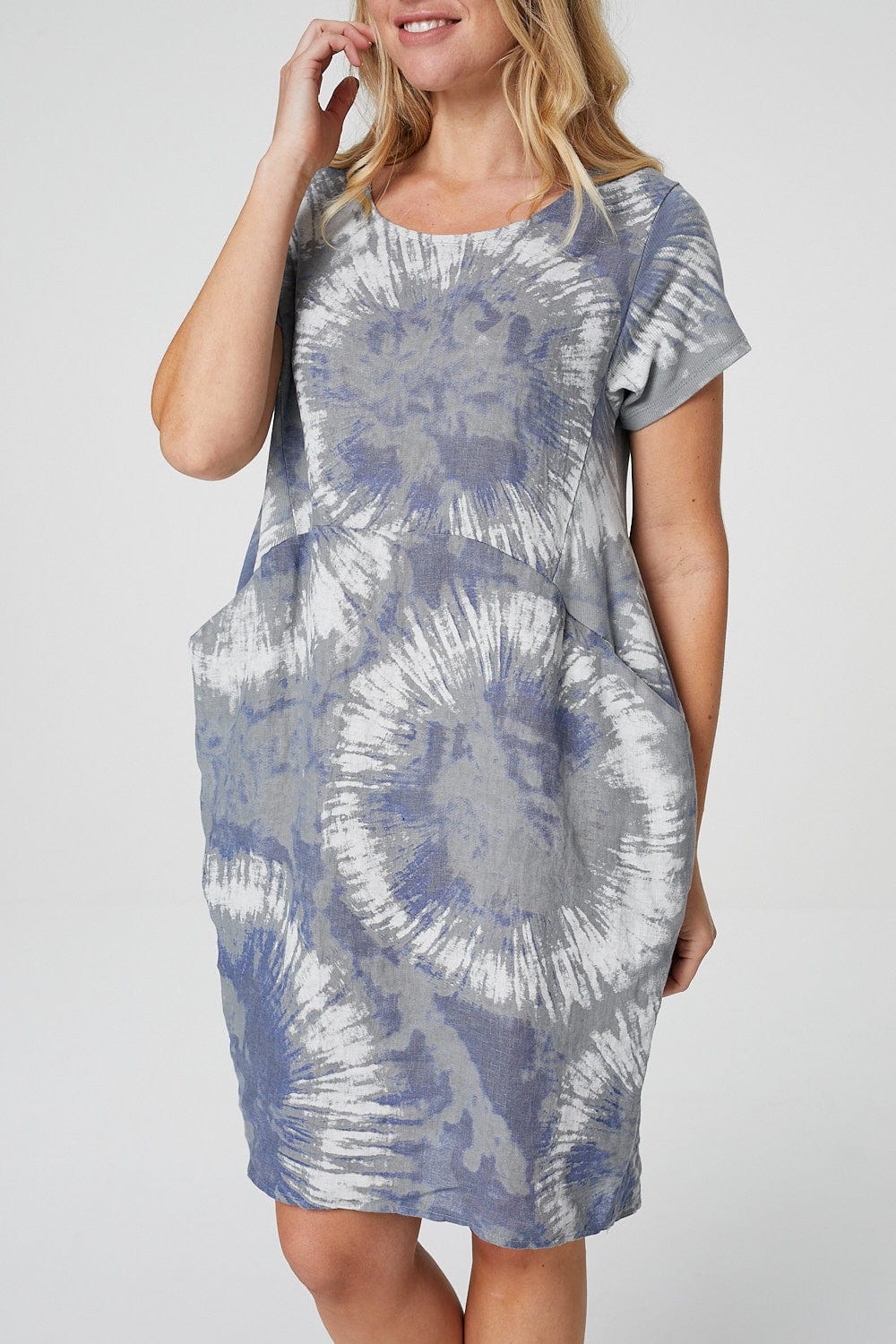 Grey | Tie Dye Smock Linen Dress