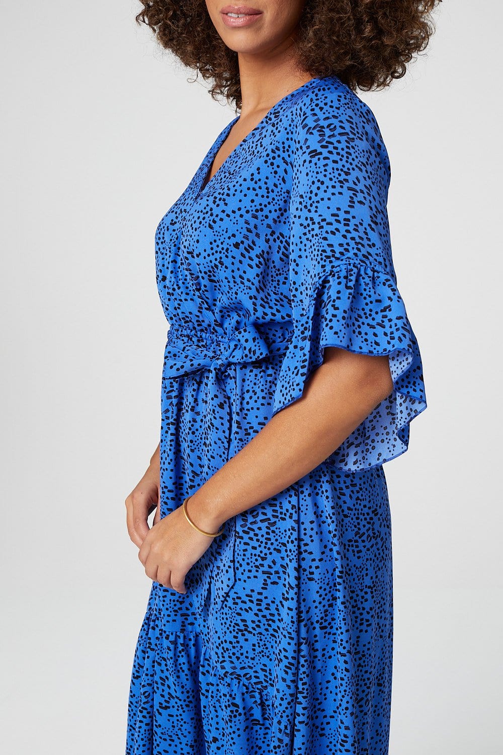 Blue | Ditsy Print Wrap Front Midi Dress