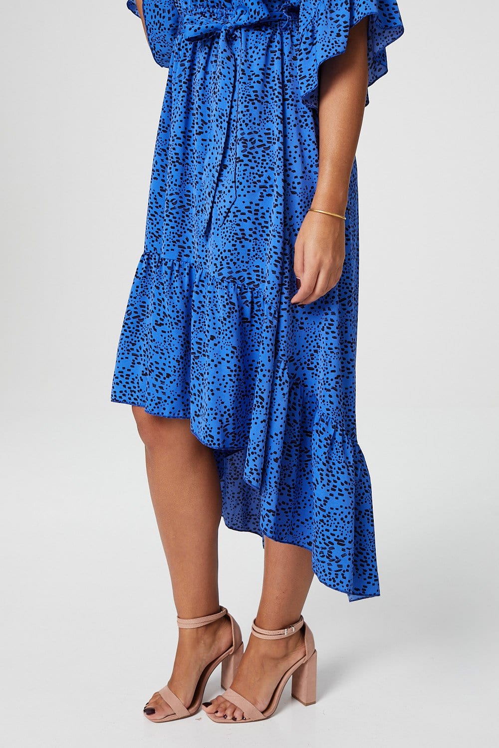 Blue | Ditsy Print Wrap Front Midi Dress