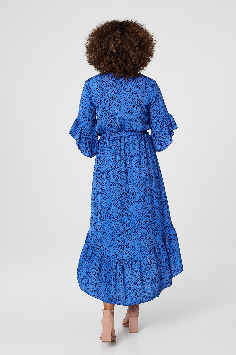 Blue | Ditsy Print Wrap Front Midi Dress