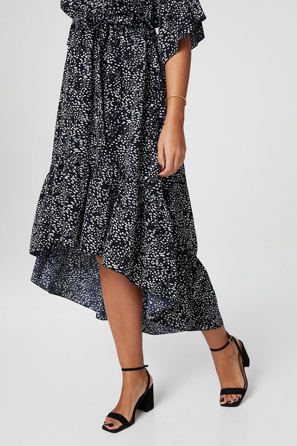 Navy | Ditsy Print Wrap Front Midi Dress