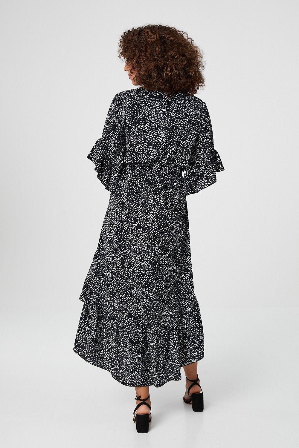 Navy | Ditsy Print Wrap Front Midi Dress