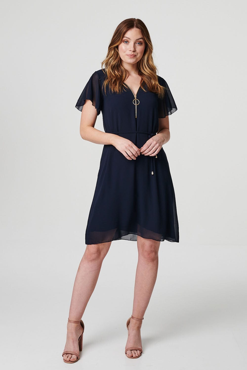 Navy | Zip Front Shift Dress