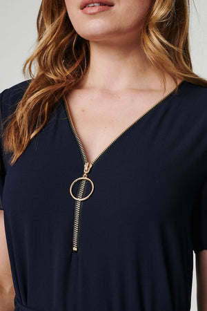 Navy | Zip Front Shift Dress