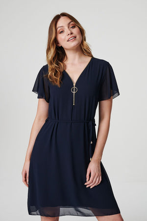Navy | Zip Front Shift Dress