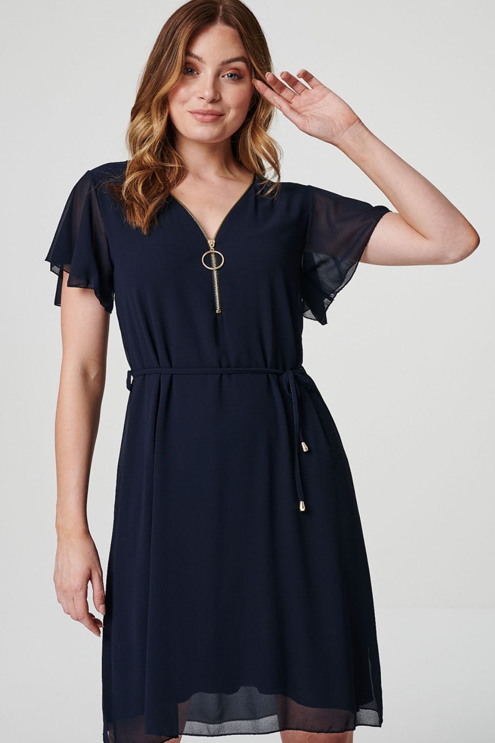 Navy | Zip Front Shift Dress