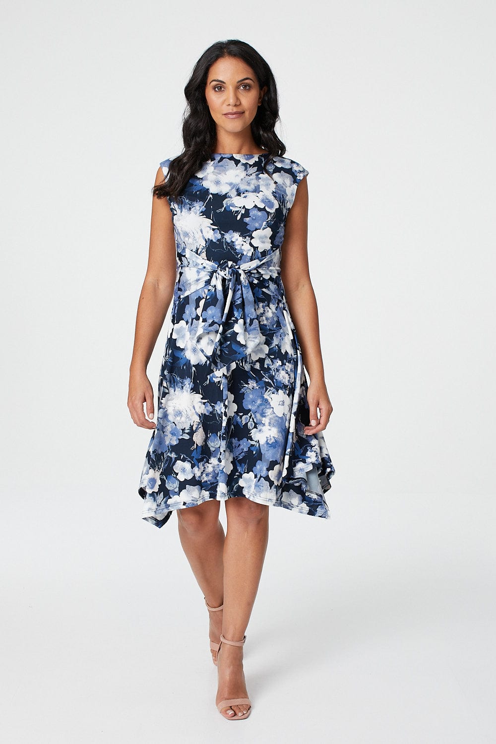 Navy | Floral Knot Skater Dress