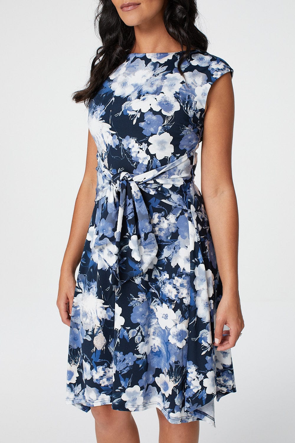 Navy | Floral Knot Skater Dress