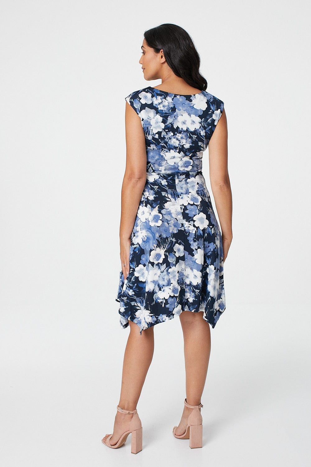 Navy | Floral Knot Skater Dress
