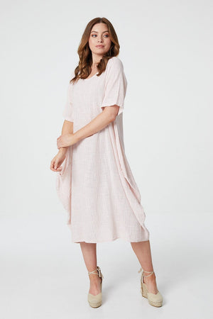 Pink | Striped Short Sleeve Tunic Dress