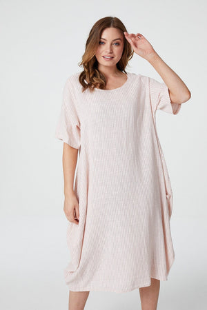 Pink | Striped Short Sleeve Tunic Dress
