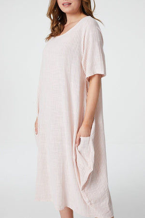 Pink | Striped Short Sleeve Tunic Dress
