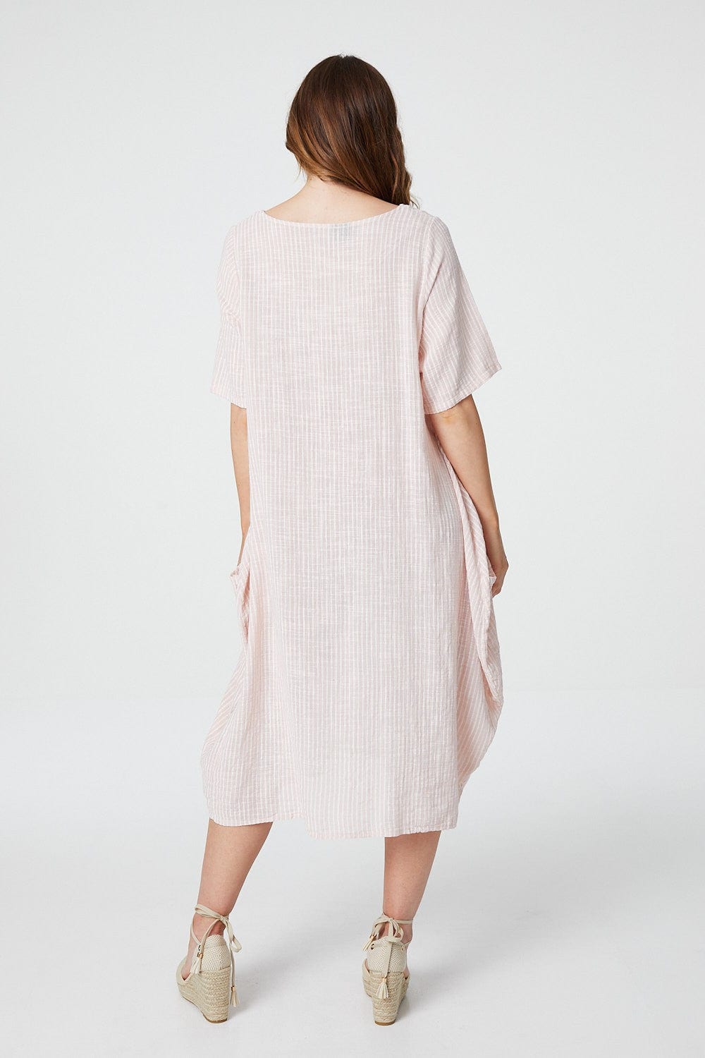 Pink | Striped Short Sleeve Tunic Dress
