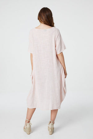 Pink | Striped Short Sleeve Tunic Dress