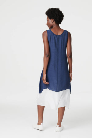 Navy | Floral Motif Sleeveless Tunic Dress