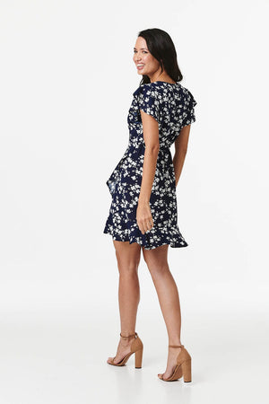 Navy | Floral Cap Sleeve Wrap Dress