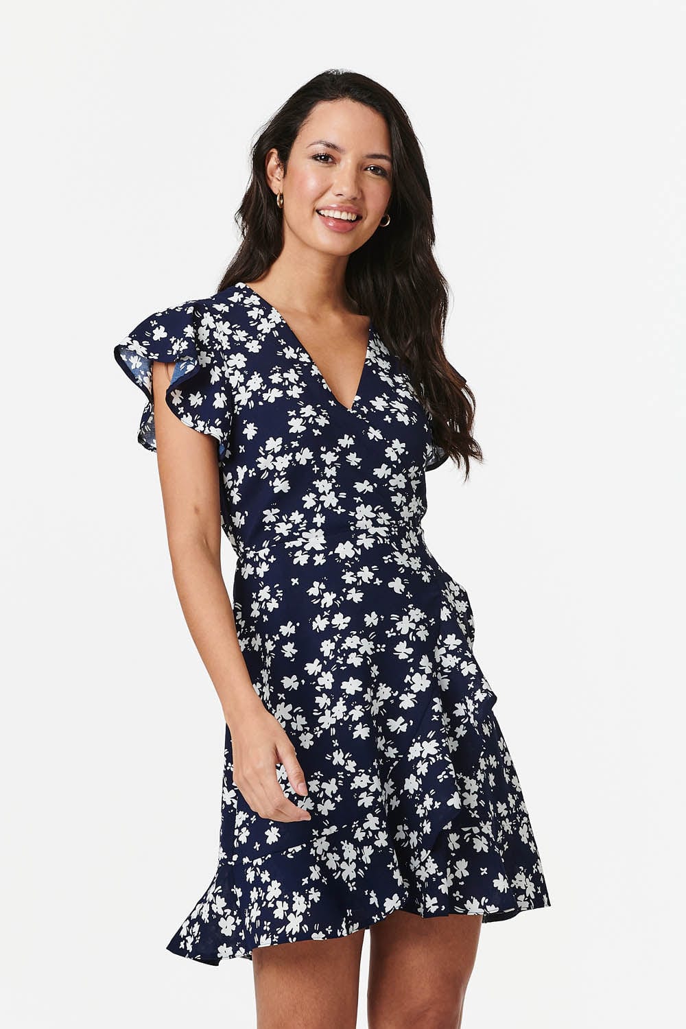 Navy | Floral Cap Sleeve Wrap Dress
