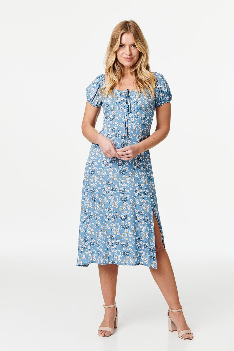 Blue | Ditsy Floral Fit & Flare Midi Dress