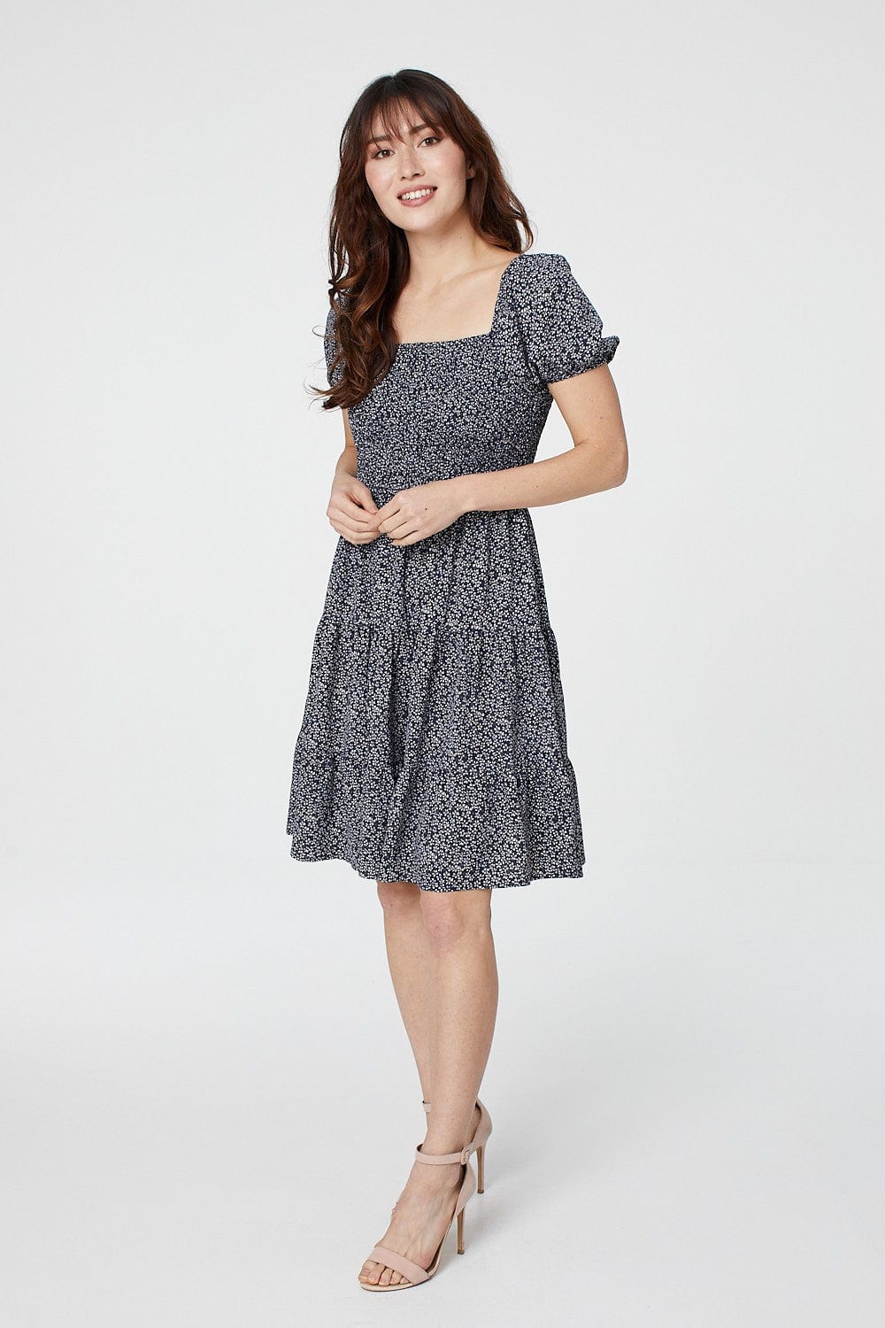 Navy | Ditsy Floral Square Neck Dress