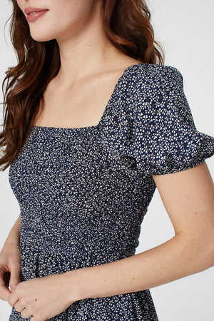 Navy | Ditsy Floral Square Neck Dress