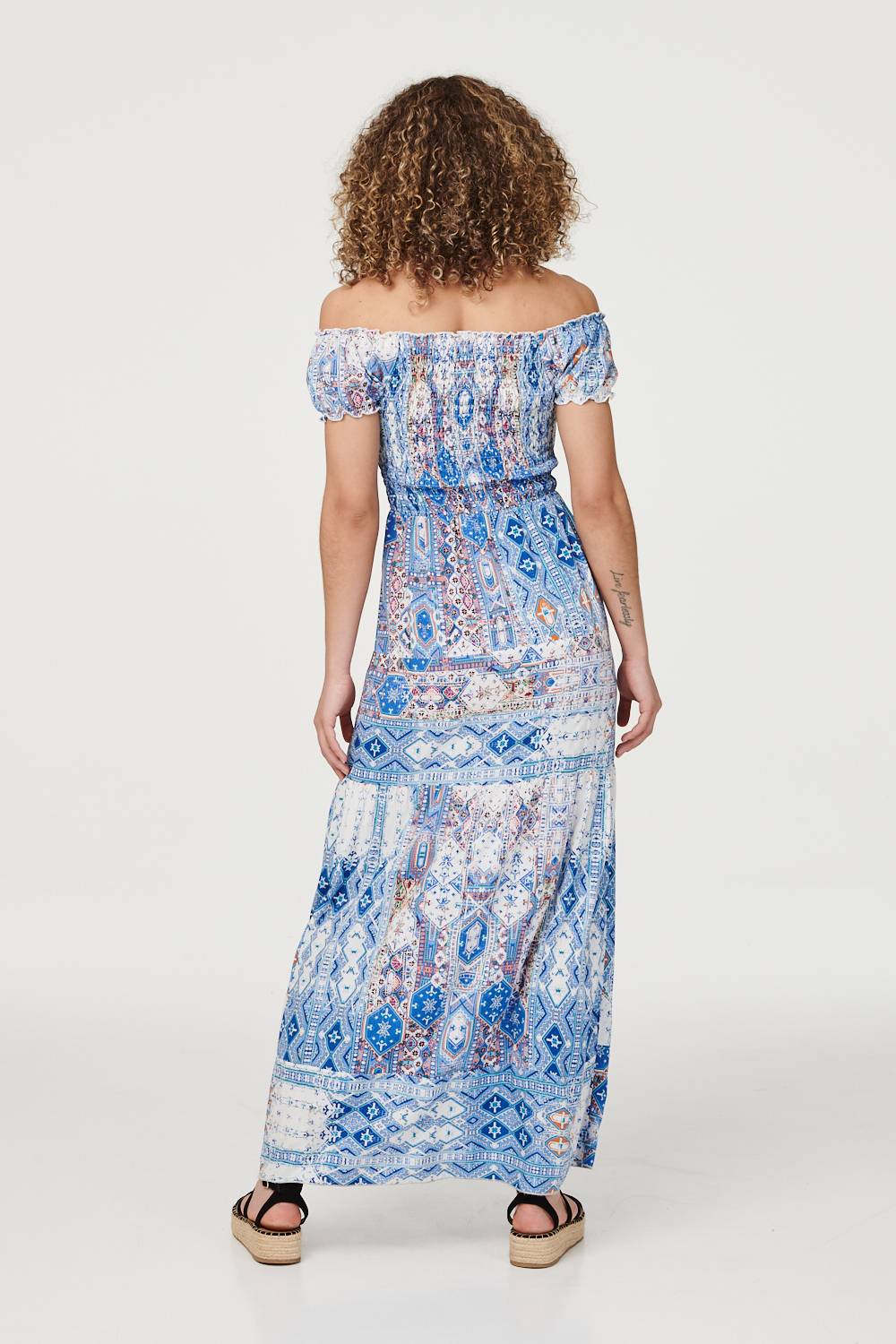 Blue | Boho Print Bardot Maxi Dress