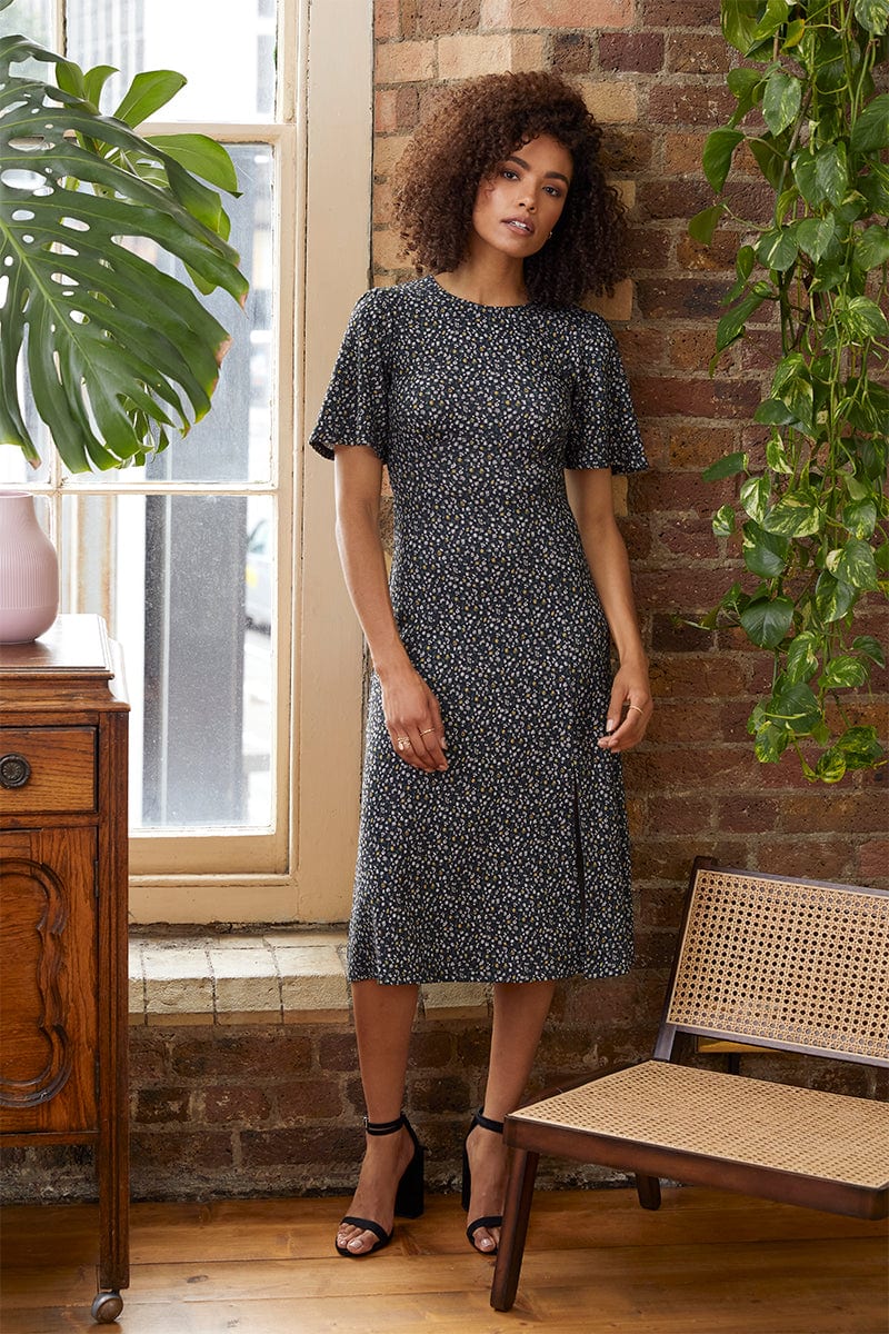 Green | Ditsy Floral Midi Dress