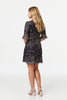 Black | Floral Lace 3/4 Sleeve Skater Dress