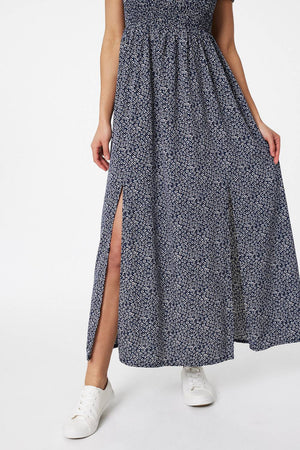 Navy | Ditsy Floral Puff Sleeve Maxi Dress