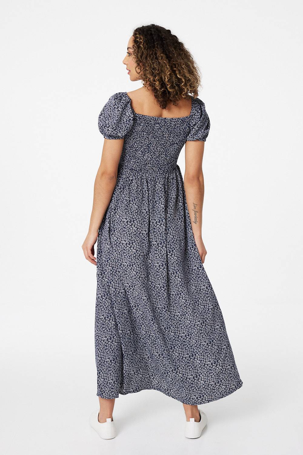 Navy | Ditsy Floral Puff Sleeve Maxi Dress