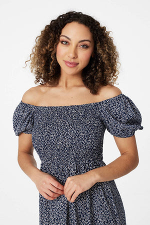 Navy | Ditsy Floral Puff Sleeve Maxi Dress