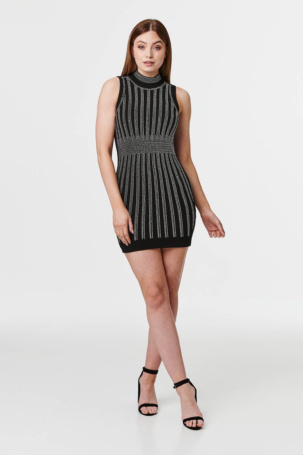 Silver | Embellished Striped Bodycon Dress