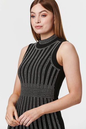 Silver | Embellished Striped Bodycon Dress