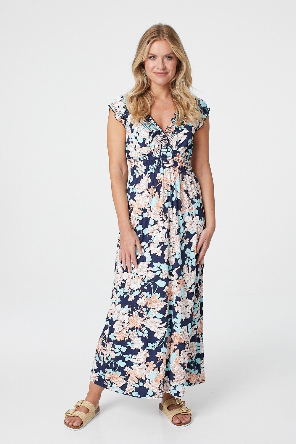 Multi Navy | Floral V-Neck Maxi Dress 