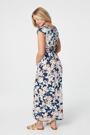 Multi Navy | Floral V-Neck Maxi Dress 