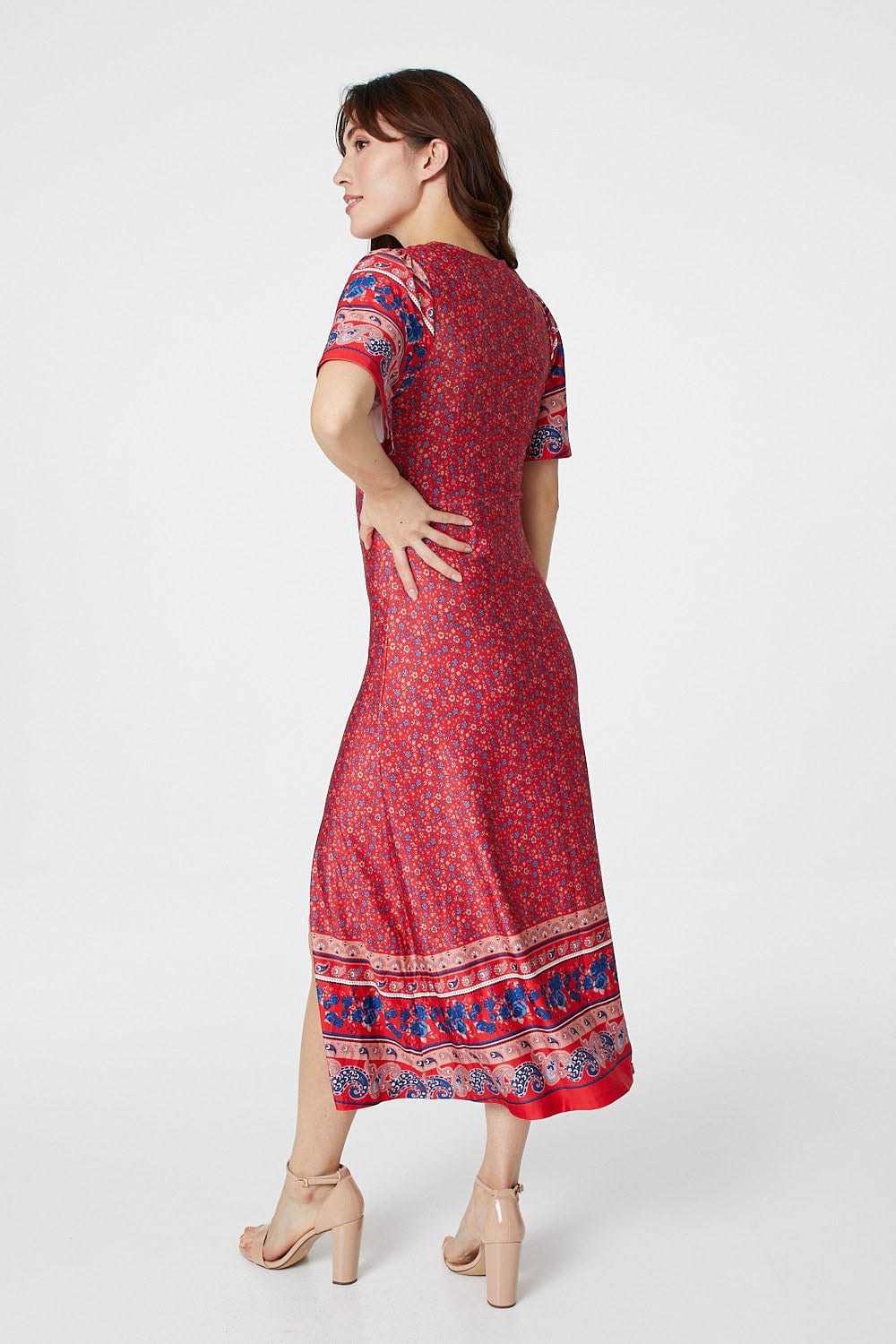 Red | Ditsy Floral Midi Tea Dress