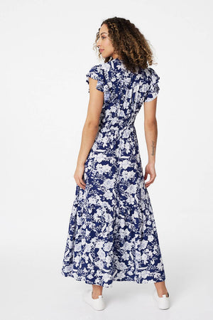 Navy | Floral Cap Sleeve Maxi Dress