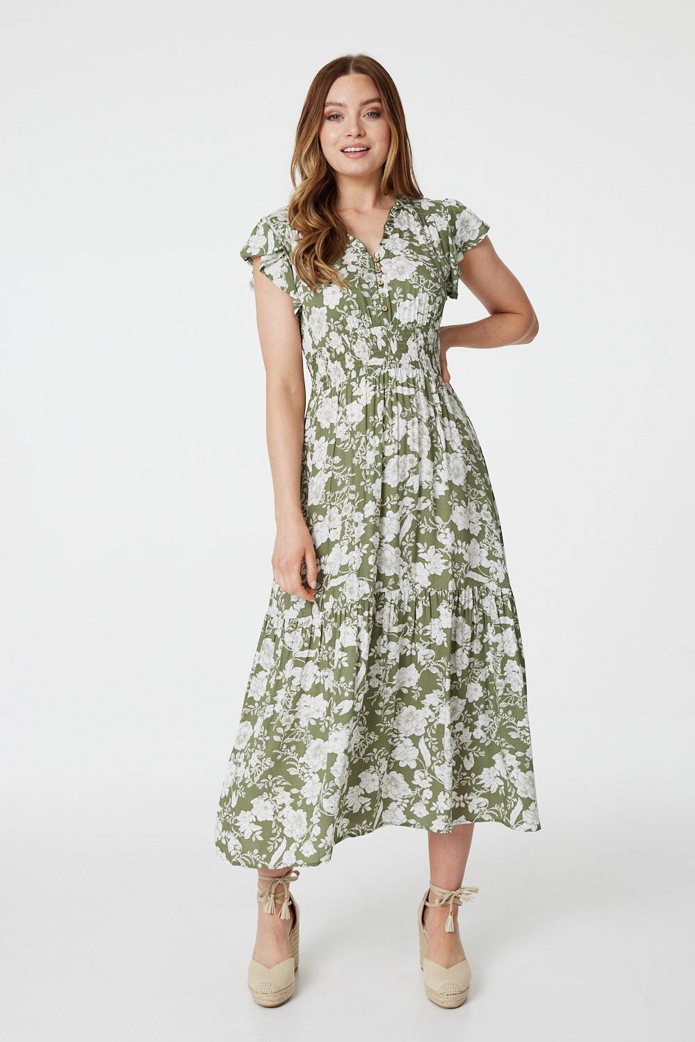 Sage | Floral Cap Sleeve Maxi Dress
