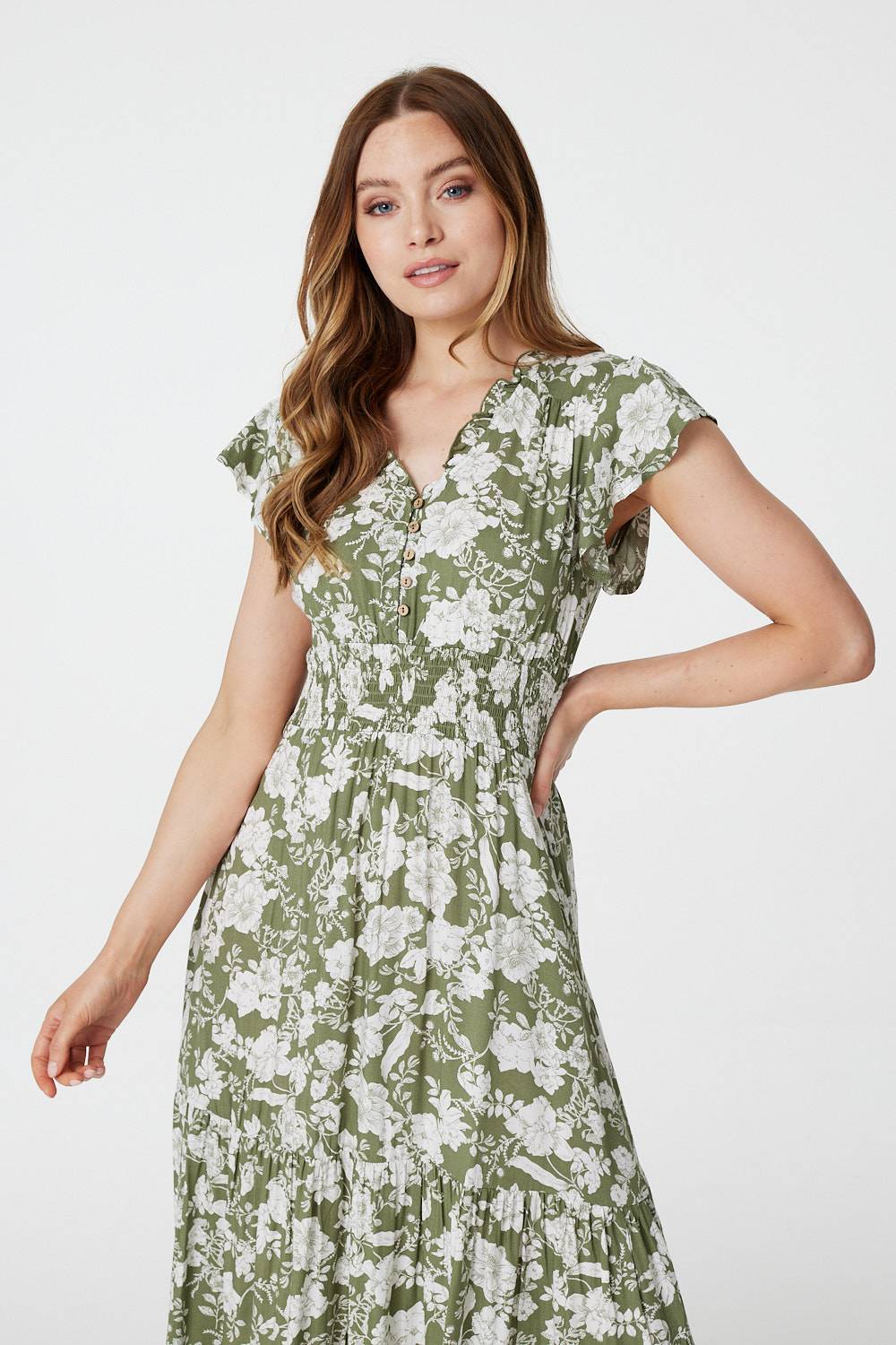 Sage | Floral Cap Sleeve Maxi Dress