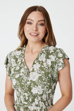 Sage | Floral Cap Sleeve Maxi Dress